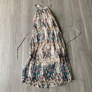 lucky brand floral and pleated midi dress with tie